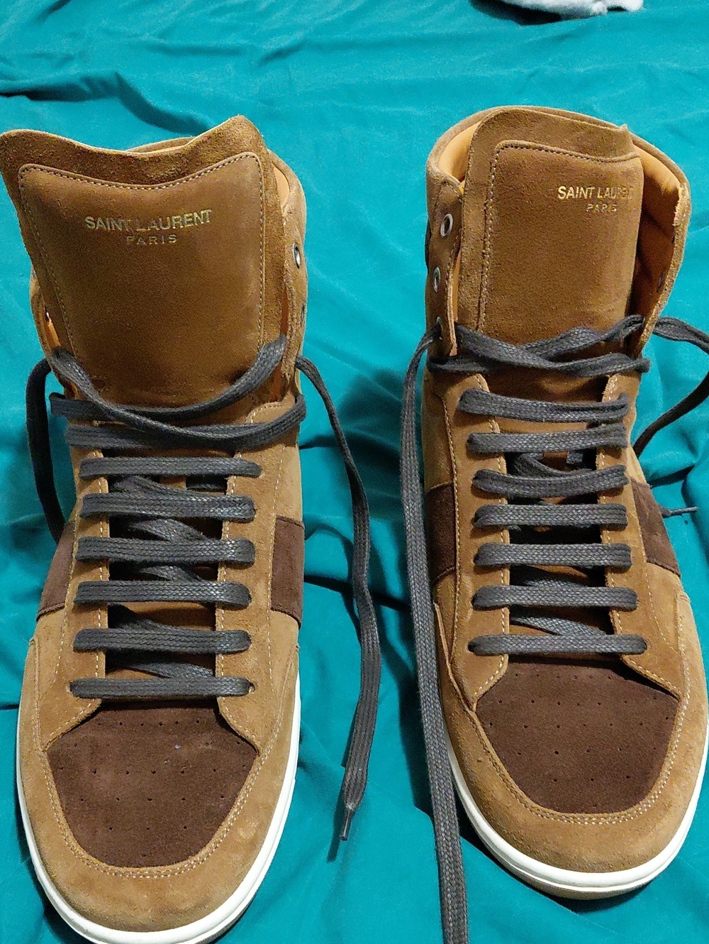 Saint Laurent Men’s Tan and Dark Brown Suede High-Top Sneakers